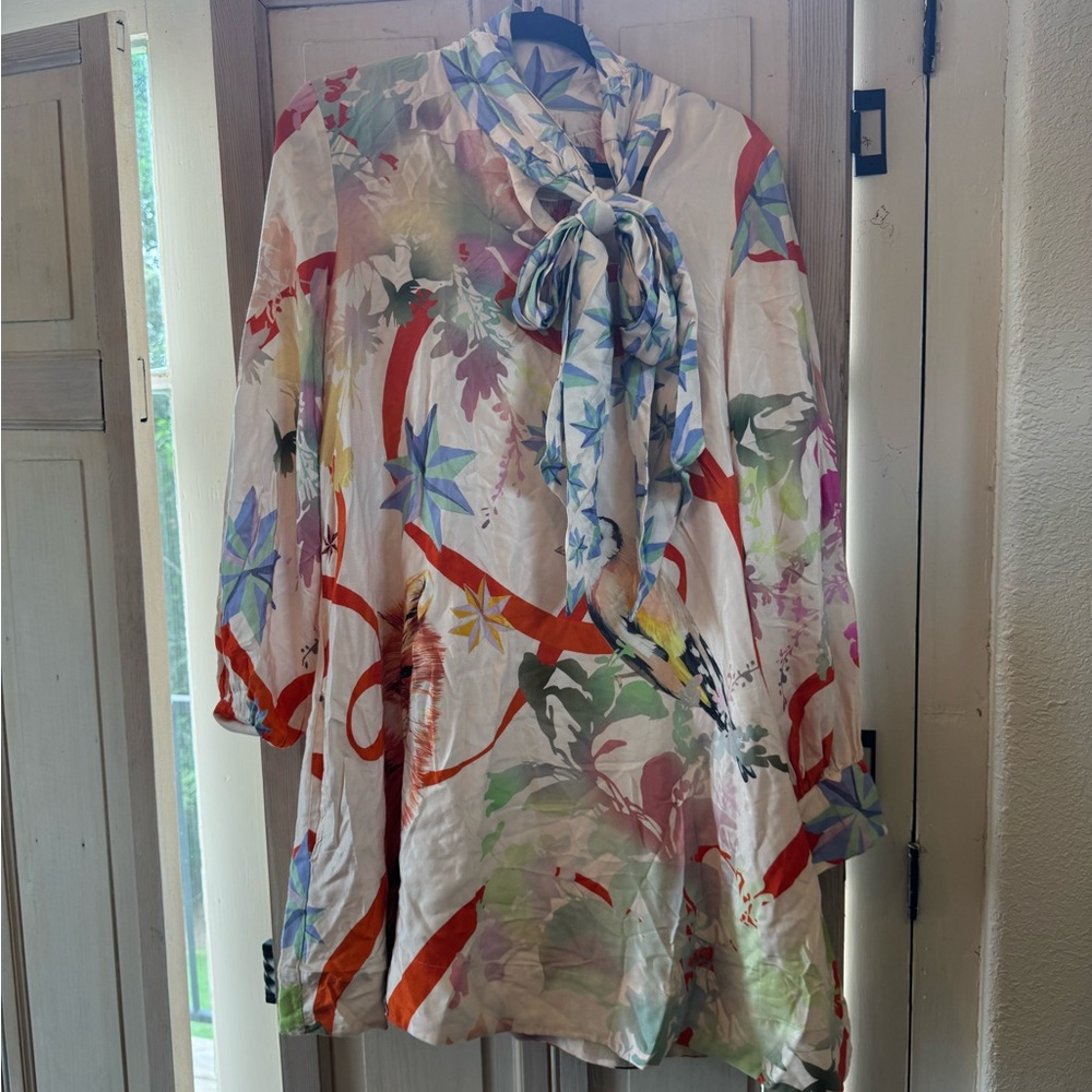 Anthropologie Maeve Pastel Floral Tie-Neck Blouse